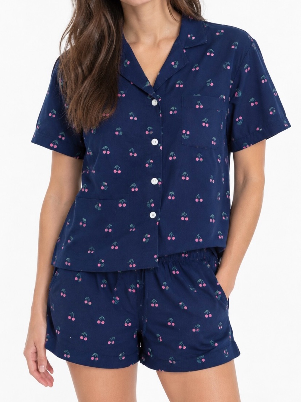 GapBody Navy Cherry Poplin Pajama Set Matching Shorts Top Coquette Soft Girl M